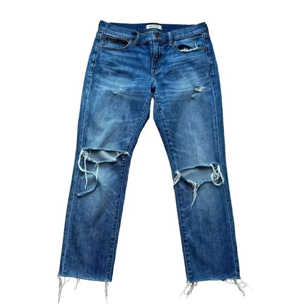 Madewell slim boyjean denim distressed jeans  High rise, ripped SZ 26 # 1833